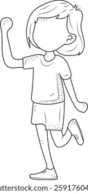 A simple black-and-white line drawing of a young boy in a playful pose.