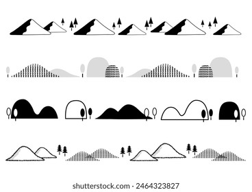 Simple black-and-white mountain ruled lines