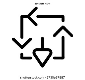 Um símbolo de reciclagem simples e com contornos pretos, composto por três setas em loop.