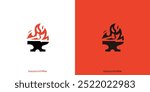 Simple Blacksmith Fire Logo. Anvil and Fire with Minimalist Style. Welding and Forge Service Logo, Icon, Symbol, Vector, Design Inspiration.