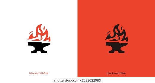 Logotipo simple del fuego del herrero. Yunque y fuego con estilo minimalista. Logotipo de servicio de soldadura y forja, ícono, símbolo, Vector, Inspiración de diseño.