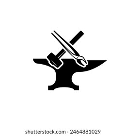 Sencillo logotipo de herrero, yunque, martillo, pinzas icono Vector. herramientas de herrero.