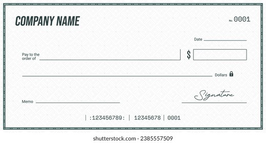 Simple blank check template design for company. Vector blank check. Currency payment coupon