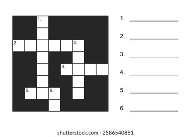 Simple blank crossword puzzle with six words to solve in vector