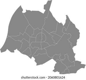 Simple blank gray vector administrative map with white borders of urban city districts of Karlsruhe, Germany