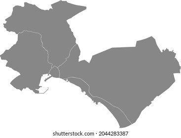 Simple blank gray vector map with white borders of urban city districts of Palma, Spain