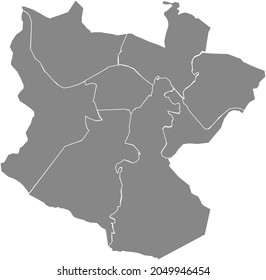 Simple blank gray vector map with white borders of urban city districts of Bilbao, Spain