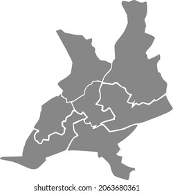 Simple blank gray vector map with white borders of urban city cantons of Nantes, France