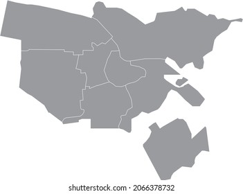 Simple blank gray vector map with white borders of urban city districts of Amsterdam, Netherlands