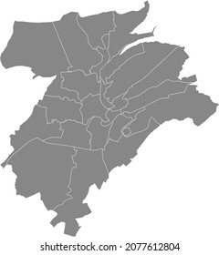 Simple blank gray vector map with white borders of urban city quarters of Luxembourg City, Luxembourg