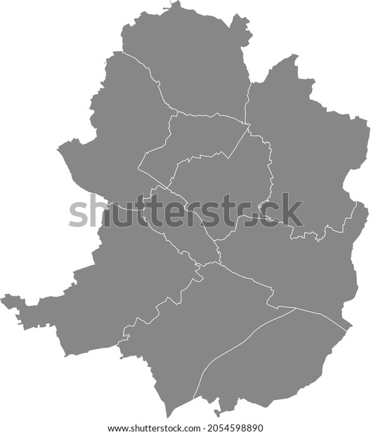 Simple blank gray vector map with\
white borders of urban city districts of Bielefeld,\
Germany