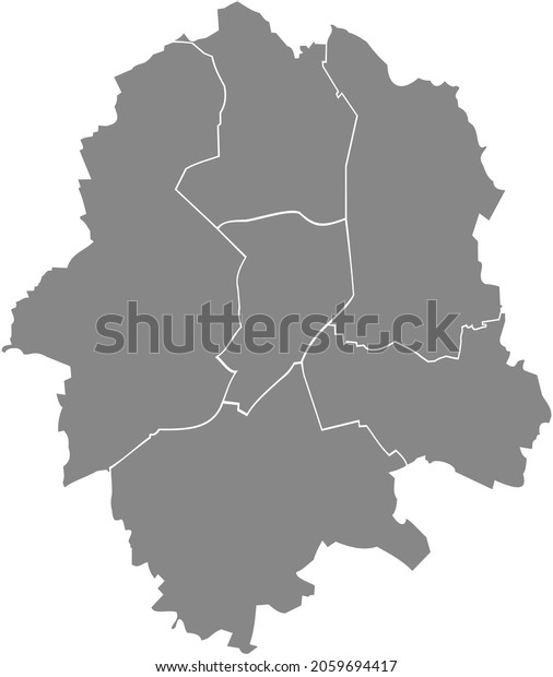 Simple blank gray vector map
with white borders of urban city districts of Münster-Muenster,
Germany