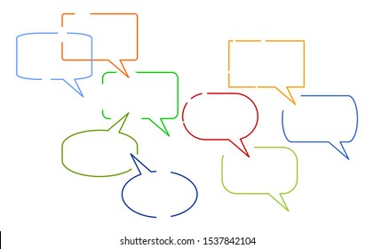 Simple blank hand drawn sketch bubble symbol for speak or speech message sign. Design of speech bubble text with mono colour. Shape of the bubble speak is regular.