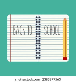 simple blank lined spiral ring notebook isolated vector on background with creative pencil art icon flat design. text back to school illustration concept template. first day in the class for education