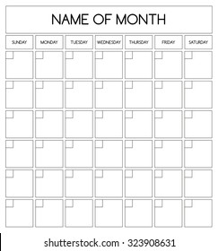 Simple blank month planning calendar with place for dates and for your notes