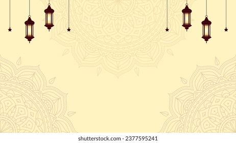 Simple Blank Vintage Hanging Lantern With Line Mandala And Stars Decoration Vector Background Design
