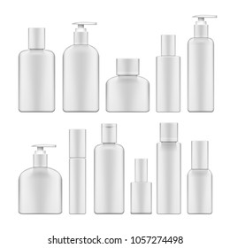 Simple Blank White Plastic Cosmetic Bottles Set. EPS10 Vector