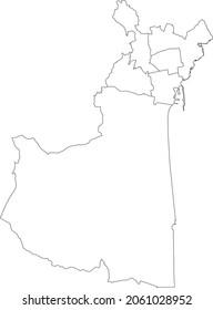 Mapa administrativo simple del vector blanco en blanco con las fronteras negras de los distritos urbanos de Catania, Italia