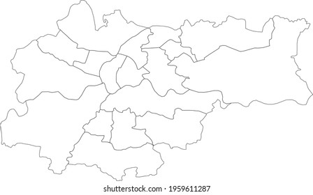 Simple blank white vector map with black borders of districts of Krakow, Poland