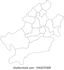 Simple blank white vector map with black borders of districts of Frankfurt am Main, Germany