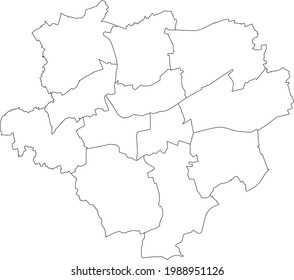 Simple blank white vector map with black borders of districts of Dortmund, Germany