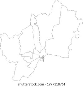 Simple blank white vector map with black borders of districts of Malaga, Spain
