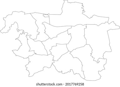 Simple blank white vector map with black borders of districts of Hanover, Germany