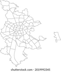 Simple blank white vector map with black borders of statistical districts of Nuremberg, Germany