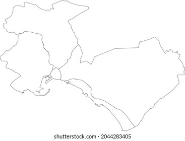 Simple blank white vector map with black borders of urban city districts of Palma, Spain