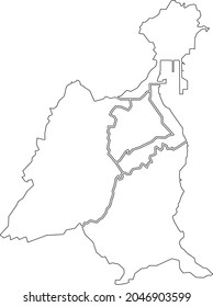 Simple blank white vector map with black borders of urban city districts of Las Palmas, Spain