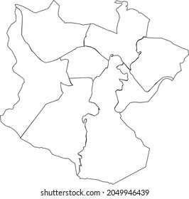 Simple blank white vector map with black borders of urban city districts of Bilbao, Spain