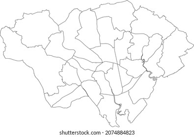 Simple blank white vector map with black borders of urban city electoral wards of Cardiff, United Kingdom
