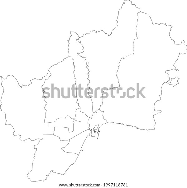 Simple blank white vector map with black borders of\
districts of Malaga,\
Spain