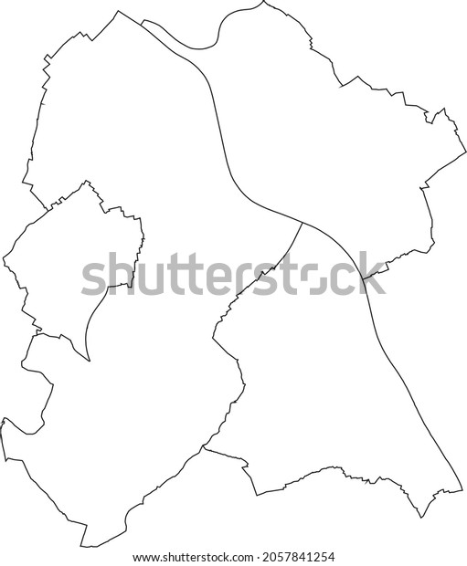 Simple blank white vector map with black\
borders of urban city districts of Bonn,\
Germany