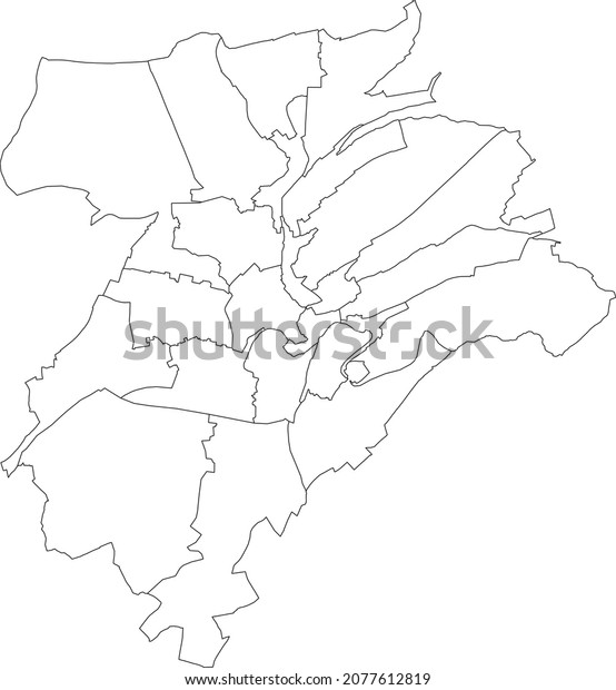 Simple blank white vector map
with black borders of urban city quarters of Luxembourg City,
Luxembourg