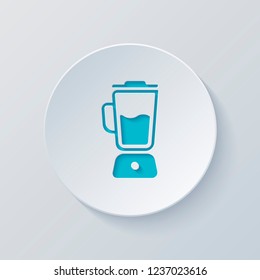 Simple blender icon. Electronic kitchen mixer. Cut circle with gray and blue layers. Paper style