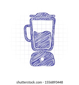 Simple blender icon. Electronic kitchen mixer. Hand drawn sketched picture with scribble fill. Blue ink. Doodle on white background