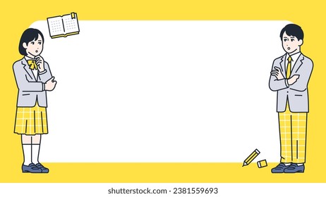 Simple blog thumbnail illustration material of thinking male and female students