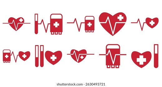 Conjunto de Ícones Simples de Doação de Sangue