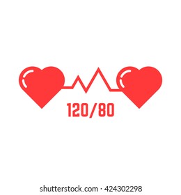 simple blood pressure icon. concept of abstract ecg, indicator, measure, systolic, love, tonometer emblem, disease. flat style trend modern red logotype design vector illustration on white background