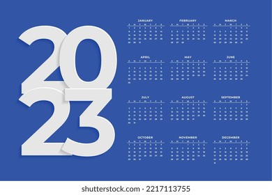 Simple blue 2023 new year calendar template vector 