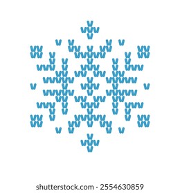 Simple Blue 6 pointed Snowflake Icon Made From Knitted Loops Embroidery Traditional Ornament Isolated On White Background. Vector illustration