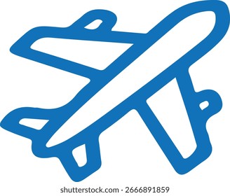 Ícone azul simples do avião sobre fundo branco, ícone do avião, ícone azul do avião