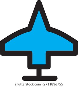 Simples ícone azul de avião representando viagens, aviação, voos, aeroporto e transporte.