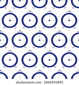 Simple blue alarm clock. Seamless pattern. 