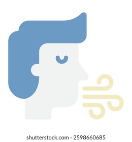 A simple, blue animated icon depicting a person breathing to promote relaxation and mindfulness.