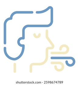 A simple, blue animated icon depicting a person breathing to promote relaxation and mindfulness.