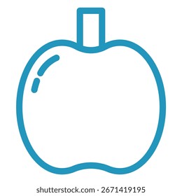 Esquema azul simple de la manzana con el tallo, diseño minimalista del icono de la fruta