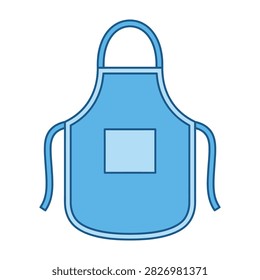 Un delantal azul simple con una correa para el cuello y corbatas en la cintura, perfecto para cocinar y hornear