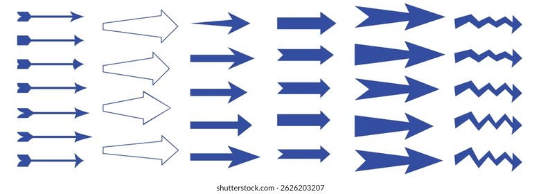 Simple Blue Arrow Set, Vector Direction Symbols in Modern Flat Style on White